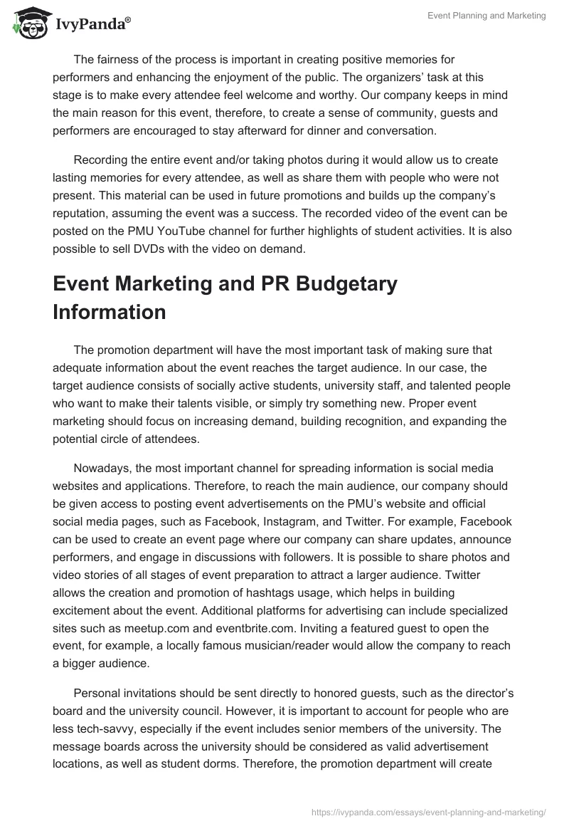Event Planning and Marketing. Page 4