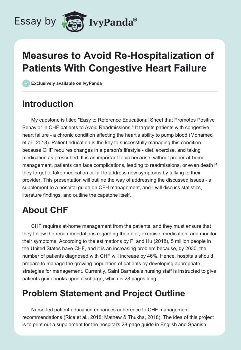 Measures to Avoid Re-Hospitalization of Patients With Congestive Heart Failure. Page 1