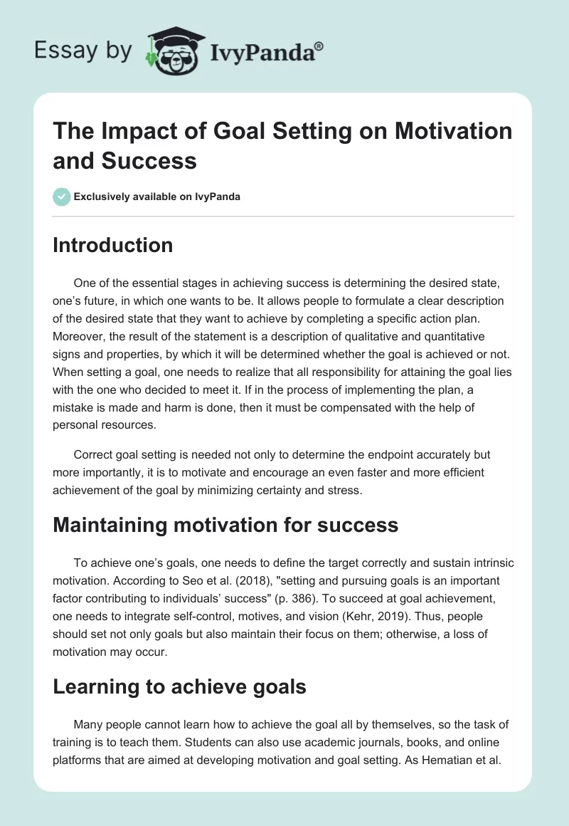 The Impact of Goal Setting on Motivation and Success. Page 1