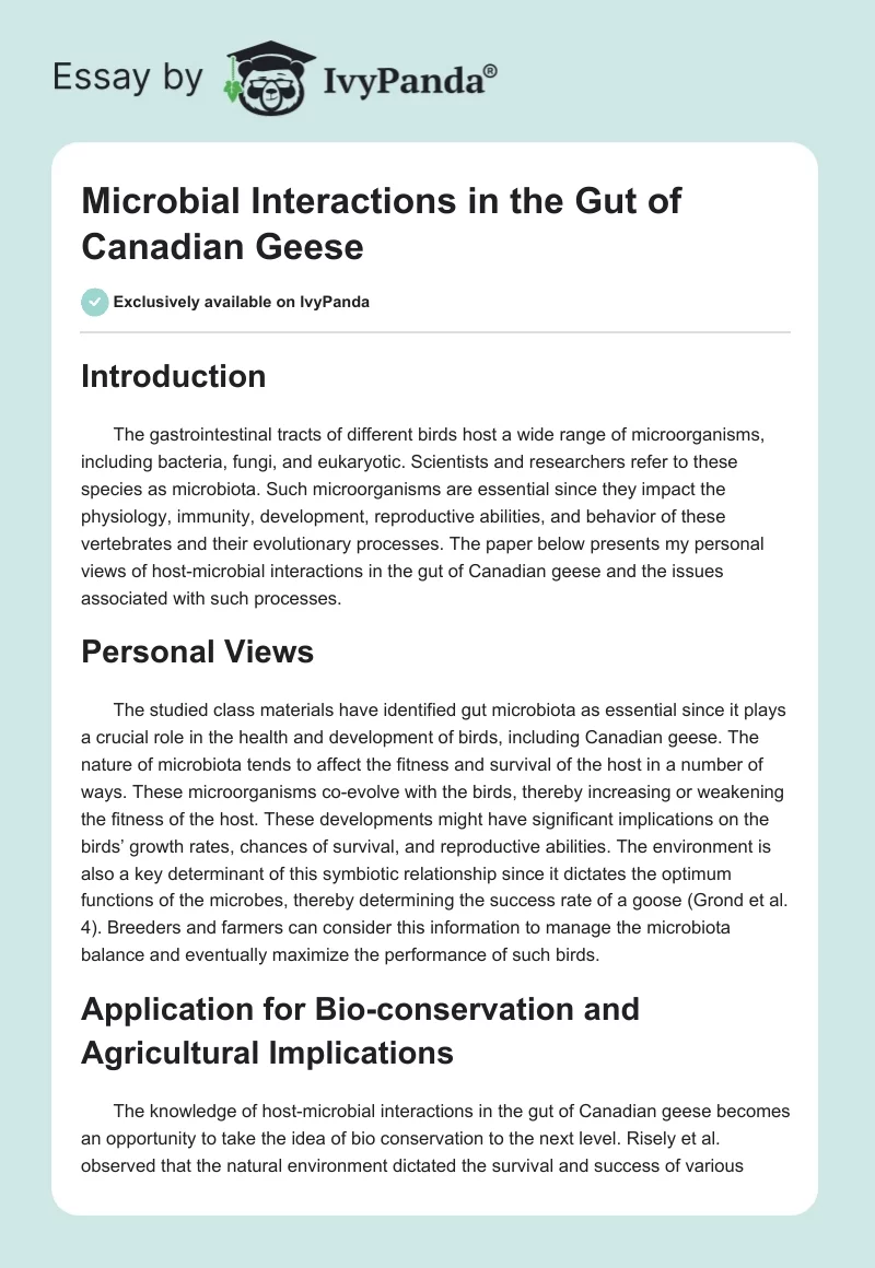 Microbial Interactions in the Gut of Canadian Geese. Page 1