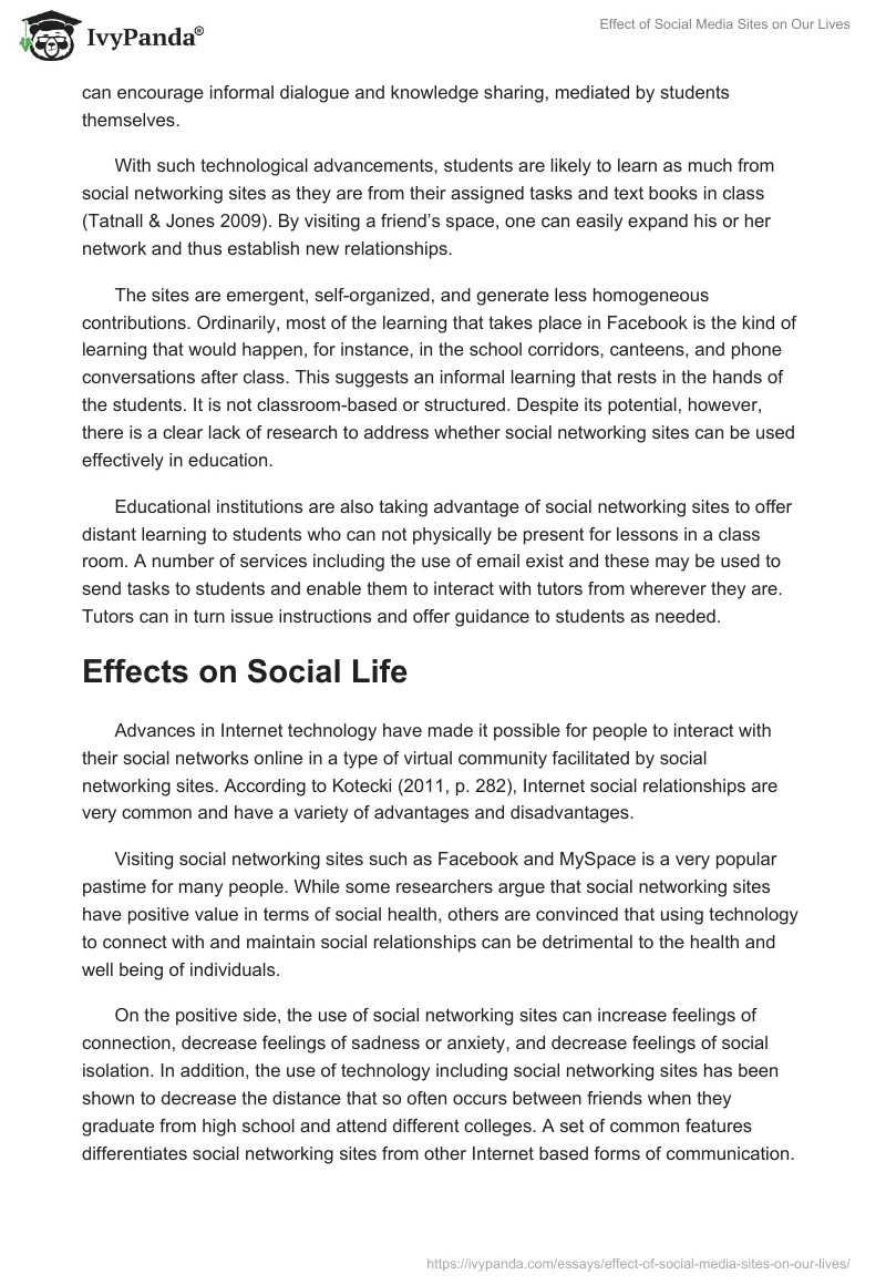 Effect of Social Media Sites on Our Lives. Page 3