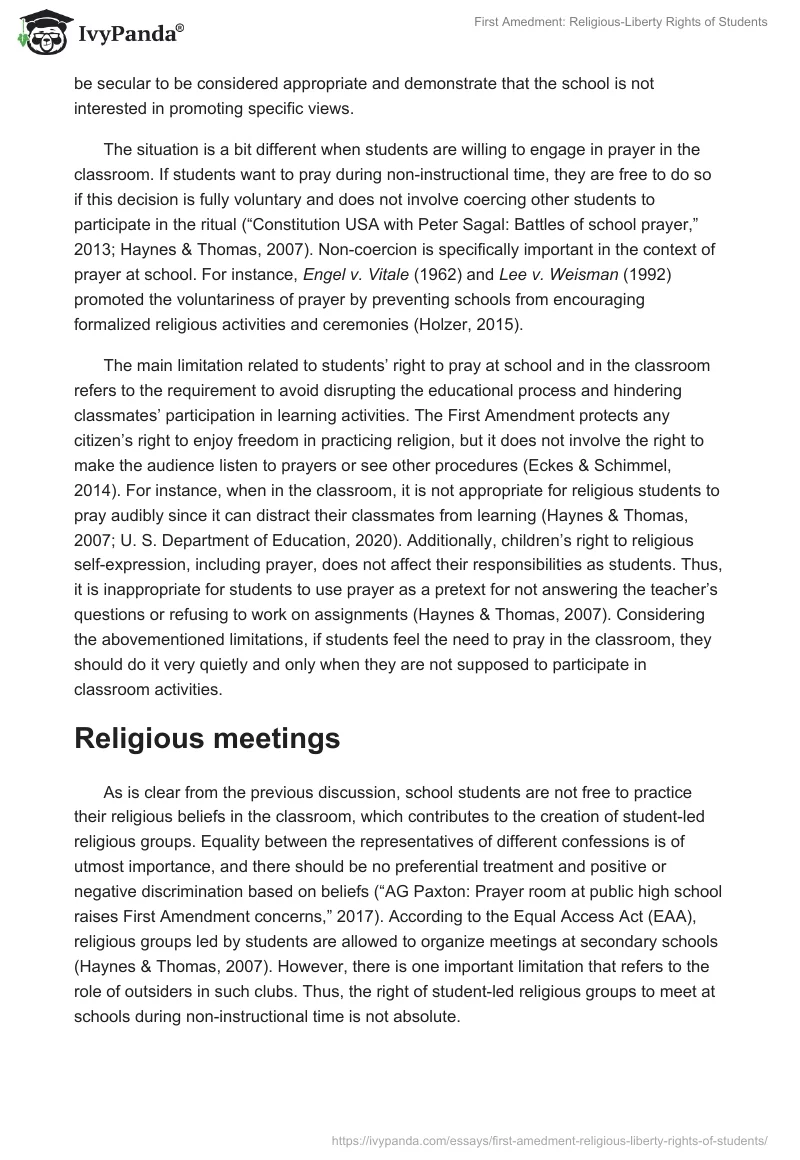 First Amedment: Religious-Liberty Rights of Students. Page 2