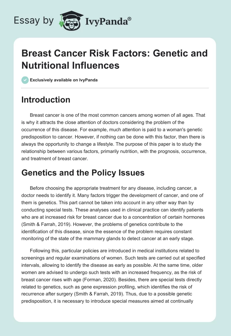 Breast Cancer Risk Factors: Genetic and Nutritional Influences. Page 1