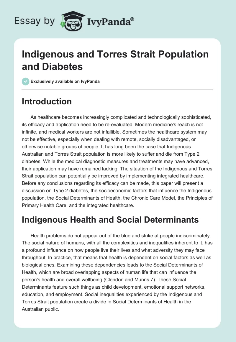 Indigenous and Torres Strait Population and Diabetes. Page 1