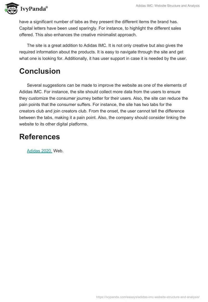 Adidas IMC: Website Structure and Analysis. Page 2