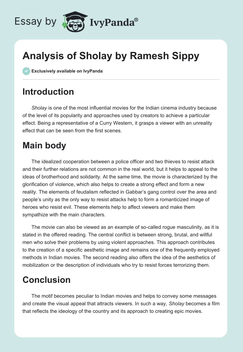 Analysis of "Sholay" by Ramesh Sippy. Page 1