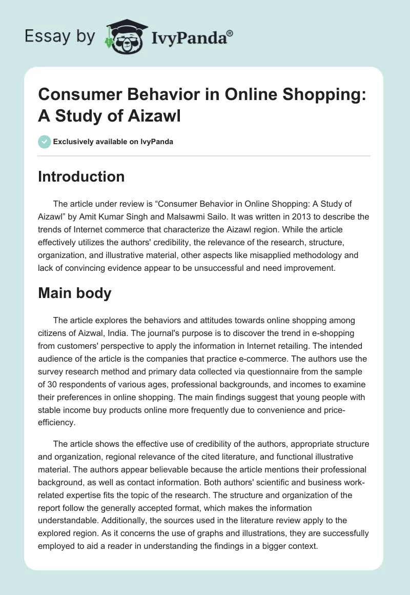 Consumer Behavior in Online Shopping: A Study of Aizawl. Page 1