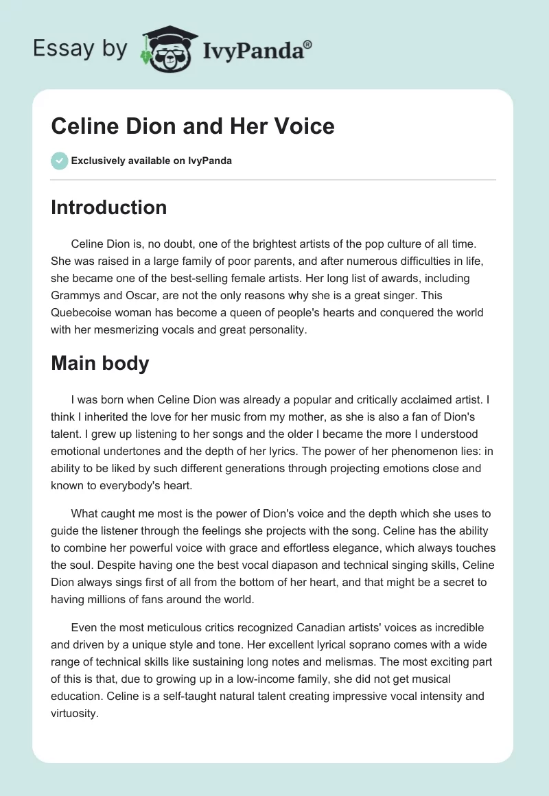 Celine Dion and Her Voice. Page 1