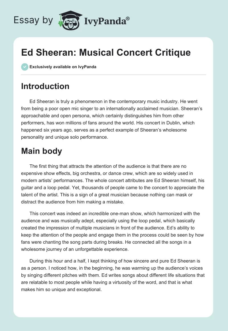 Ed Sheeran: Musical Concert Critique. Page 1
