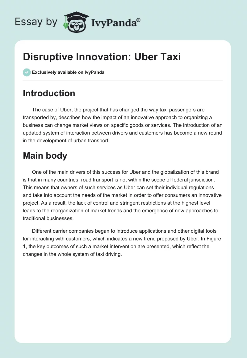 Disruptive Innovation: Uber Taxi. Page 1