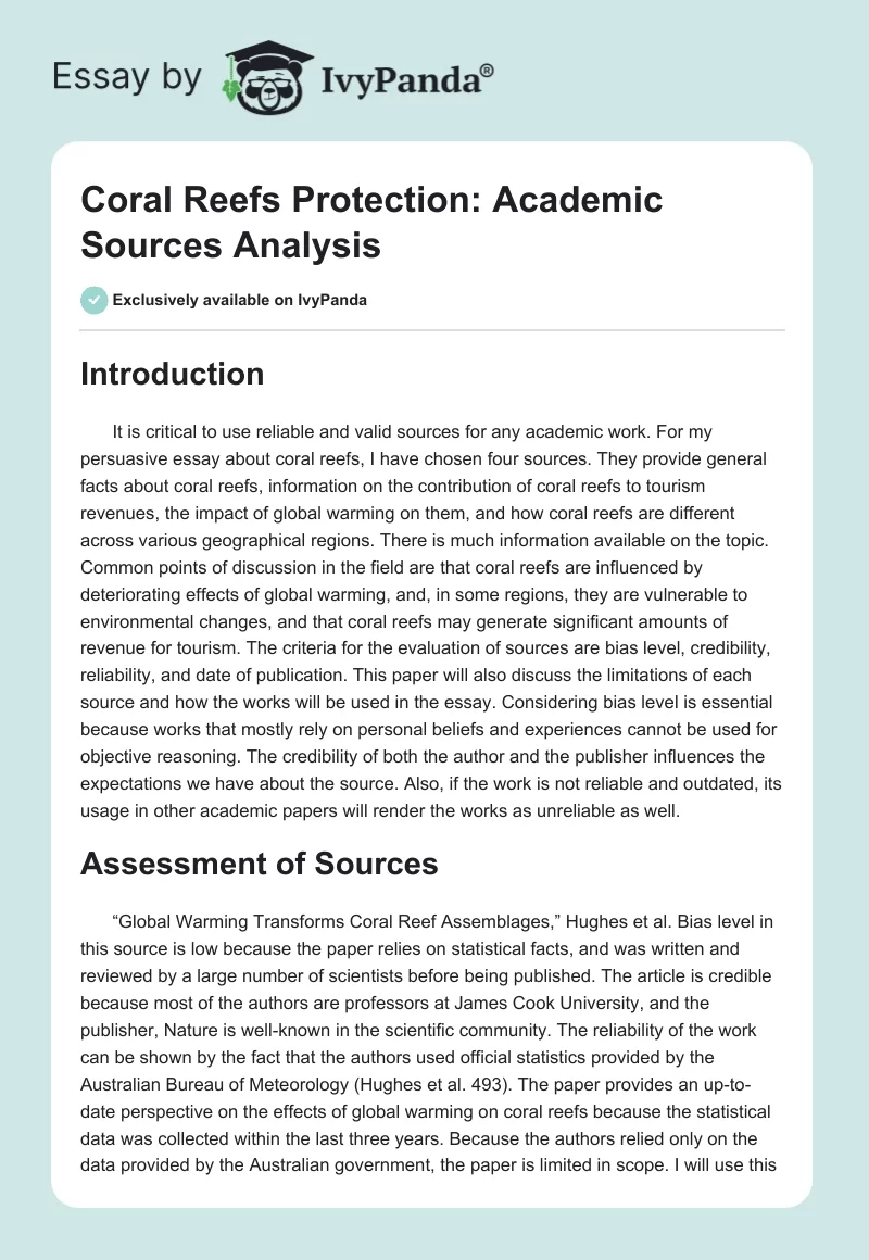 Coral Reefs Protection: Academic Sources Analysis. Page 1