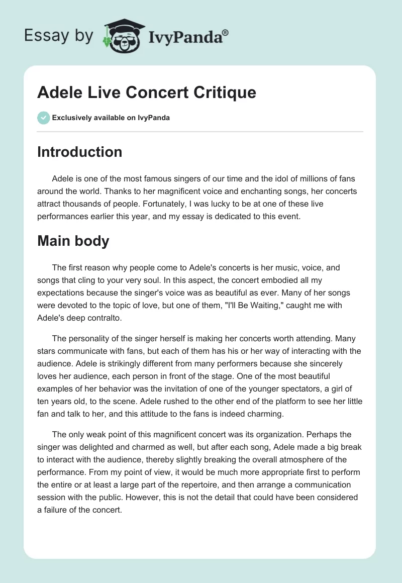 Adele Live Concert Critique. Page 1