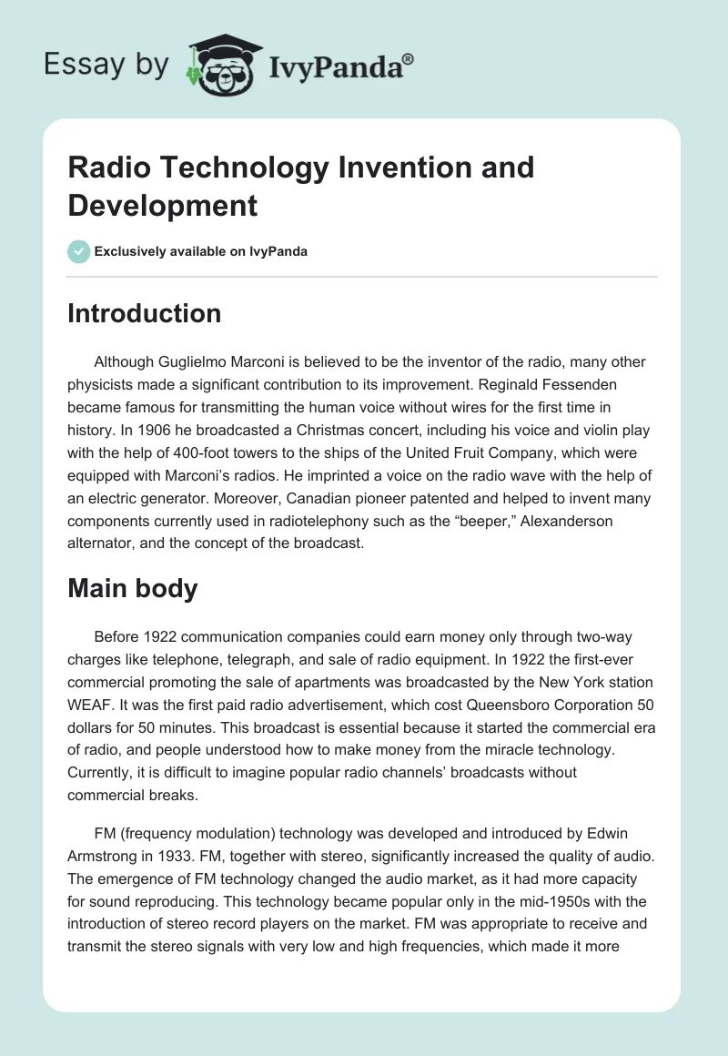 Radio Technology Invention and Development. Page 1
