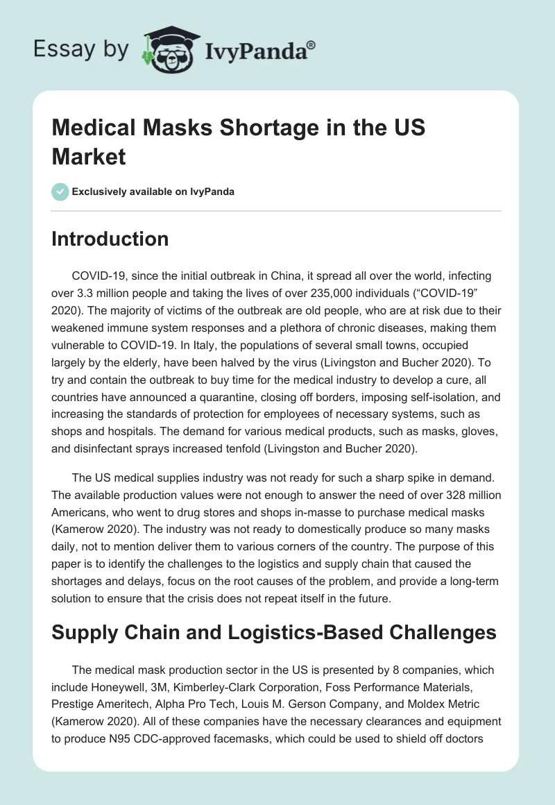 Medical Masks Shortage in the US Market. Page 1
