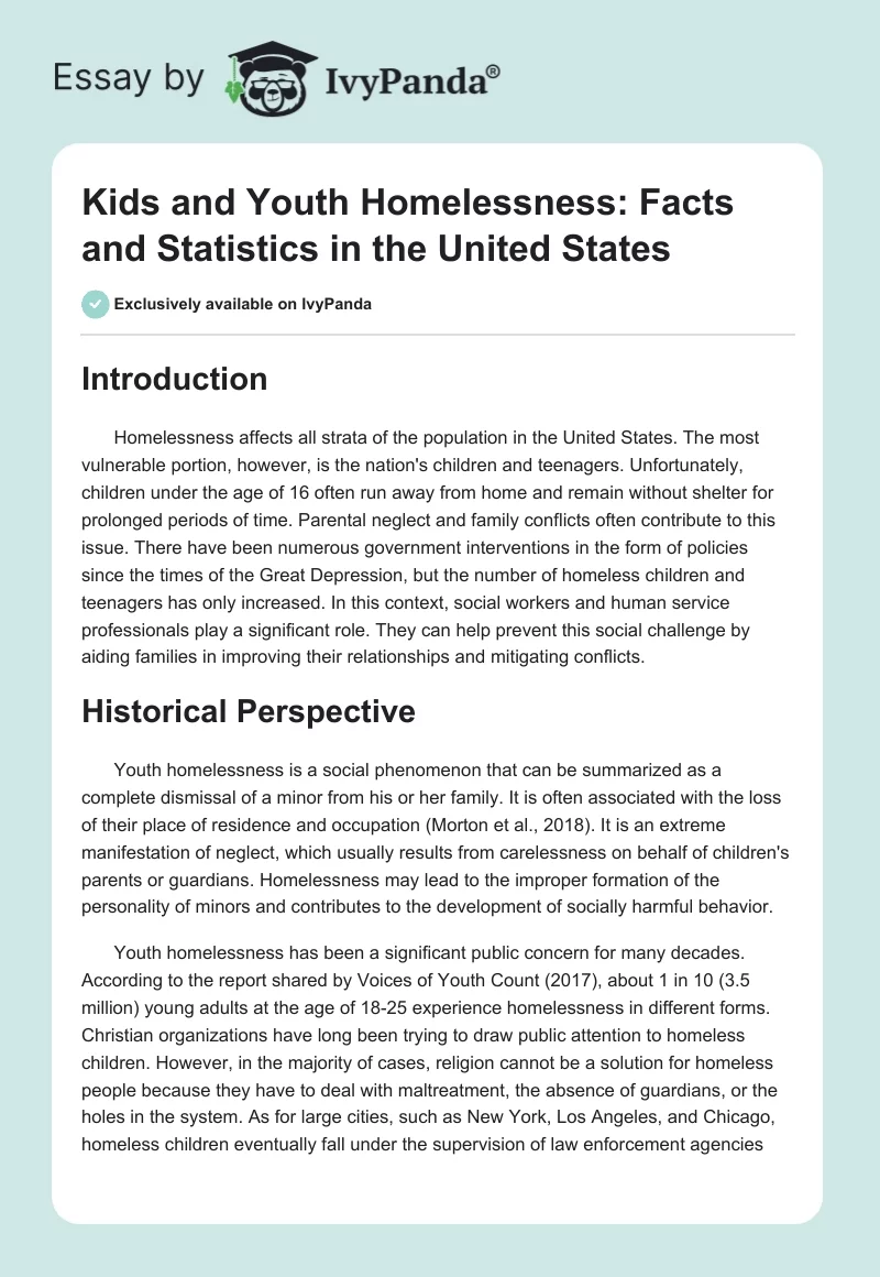 Kids and Youth Homelessness: Facts and Statistics in the United States. Page 1