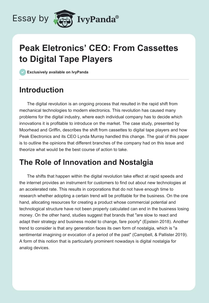 Peak Eletronics’ CEO: From Cassettes to Digital Tape Players. Page 1