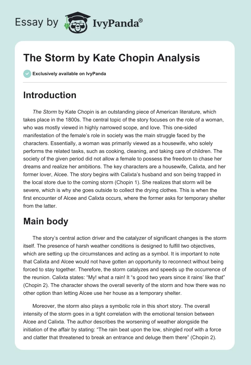 "The Storm" by Kate Chopin Analysis. Page 1