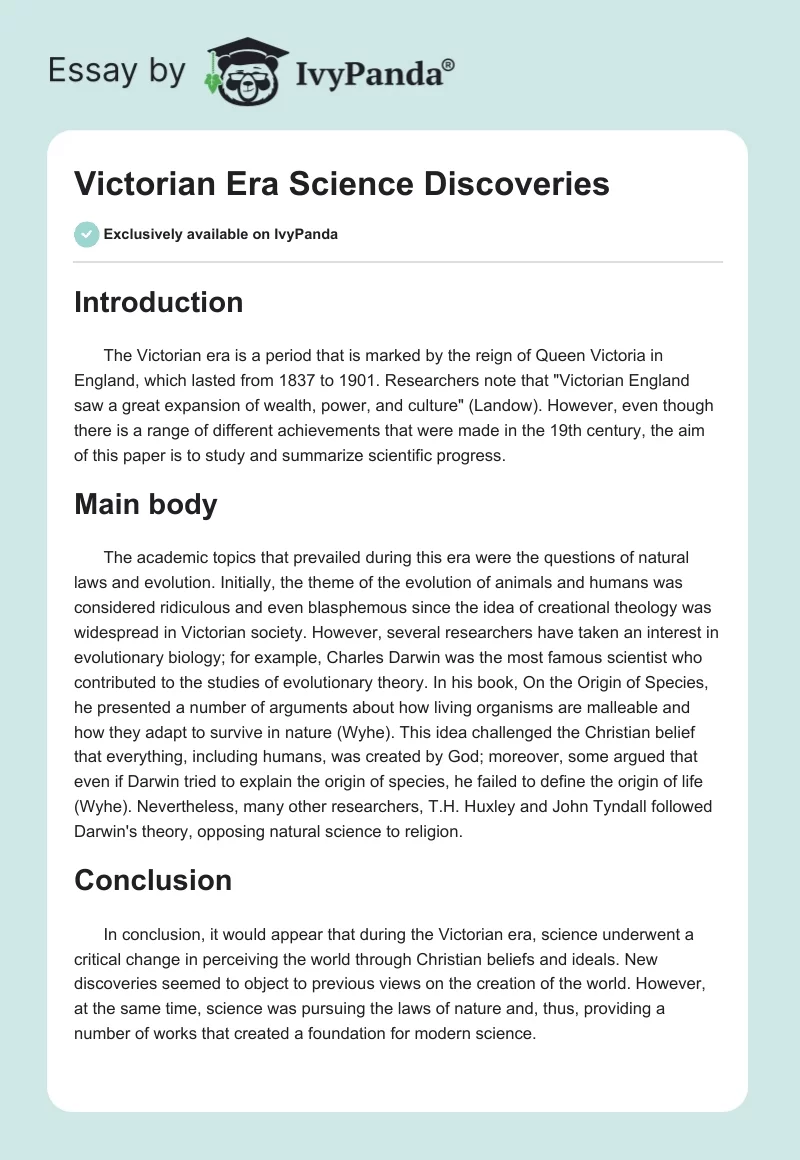 Victorian Era Science Discoveries. Page 1
