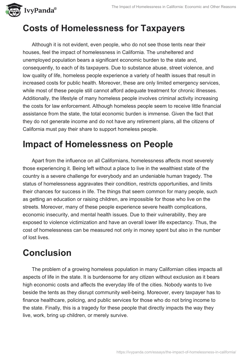 The Impact of Homelessness in California: Economic and Other Reasons. Page 2