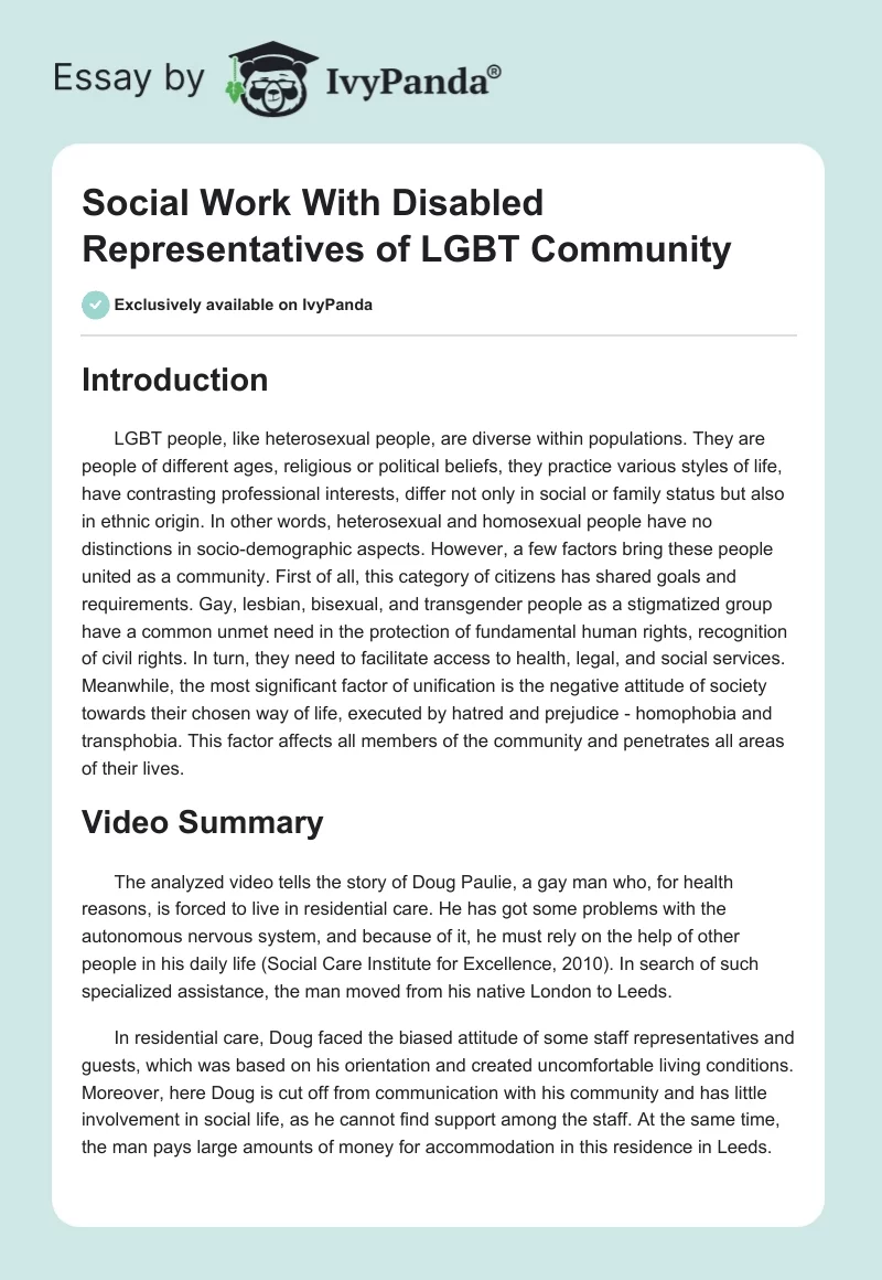 Social Work With Disabled Representatives of LGBT Community. Page 1