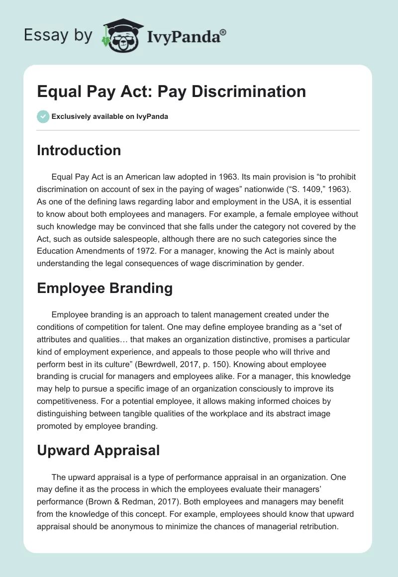 Equal Pay Act: Pay Discrimination. Page 1