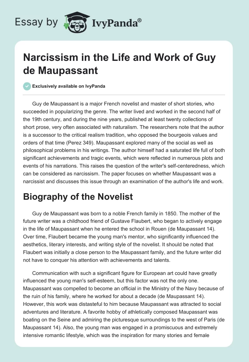 Narcissism in the Life and Work of Guy de Maupassant. Page 1