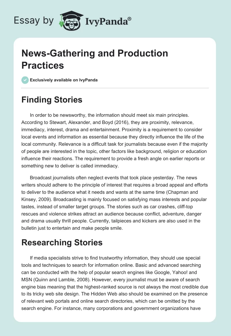 News-Gathering and Production Practices. Page 1