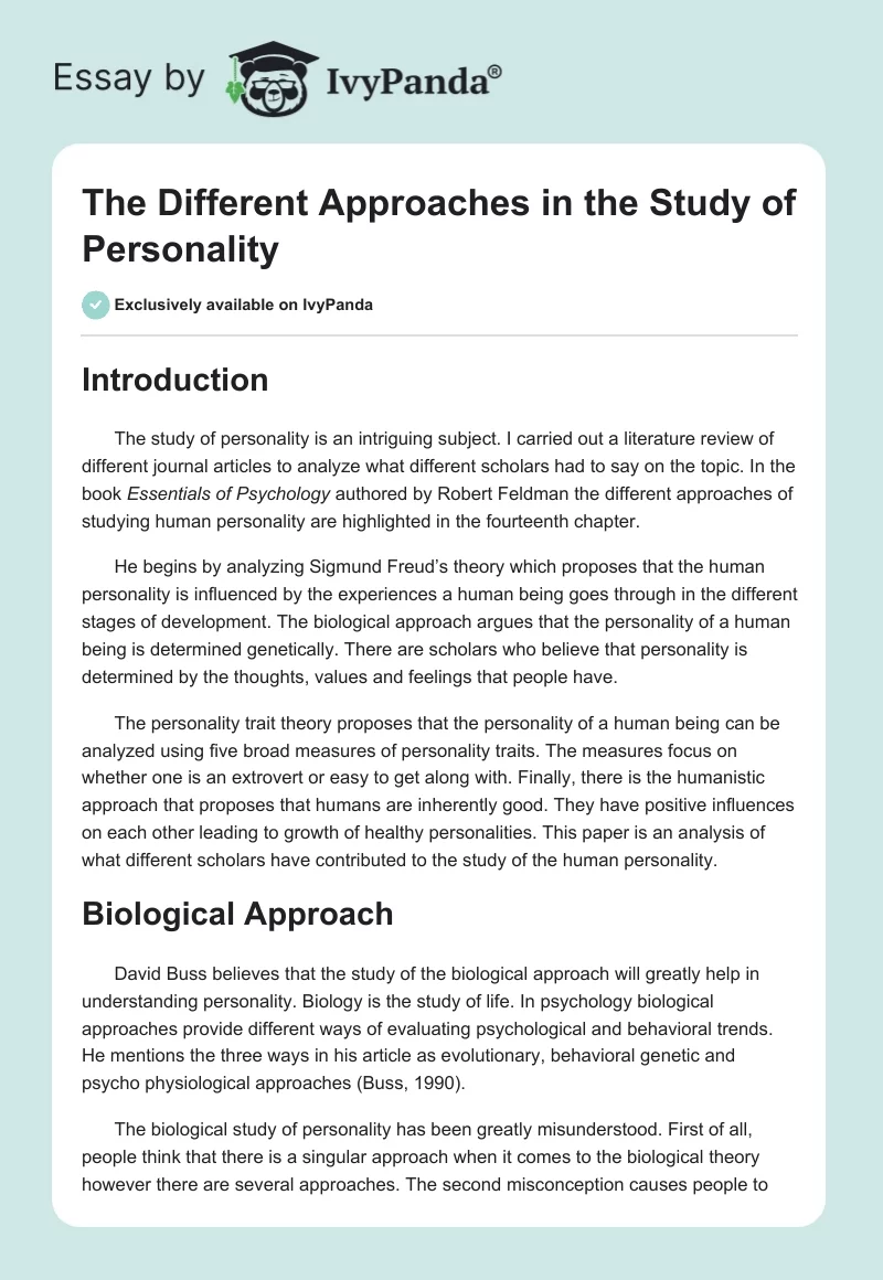 The Different Approaches in the Study of Personality. Page 1