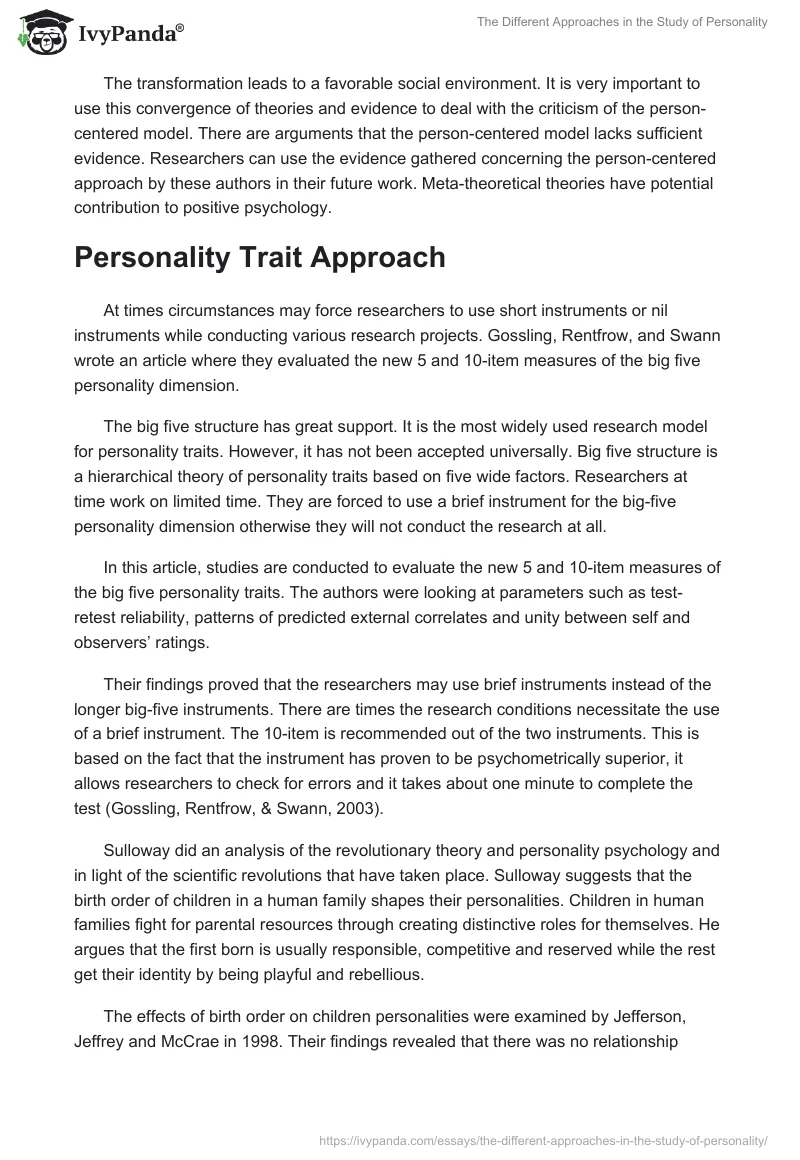 The Different Approaches in the Study of Personality. Page 4