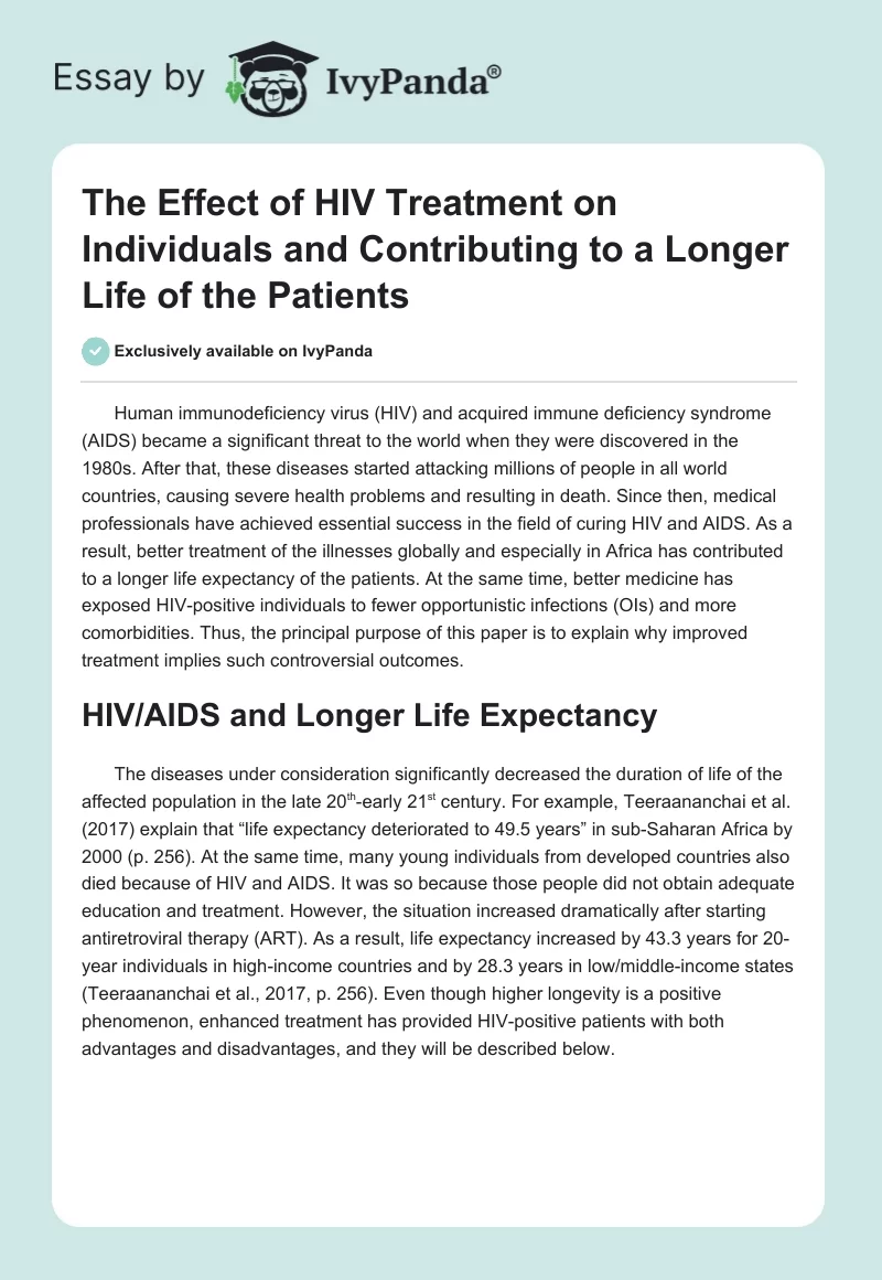 The Effect of HIV Treatment on Individuals and Contributing to a Longer Life of the Patients. Page 1