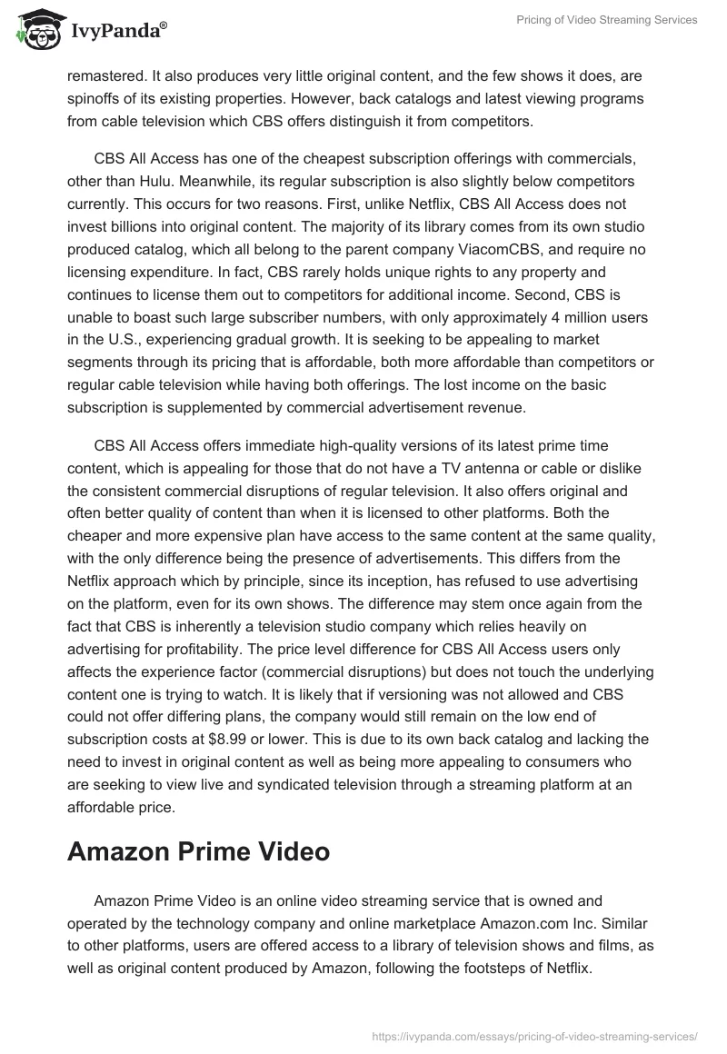Pricing of Video Streaming Services. Page 3
