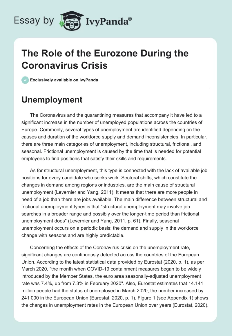 The Role of the Eurozone During the Coronavirus Crisis. Page 1