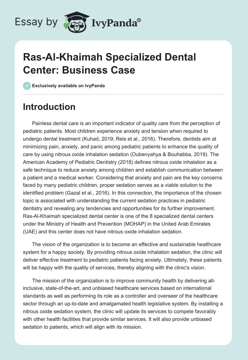 Ras-Al-Khaimah Specialized Dental Center: Business Case. Page 1