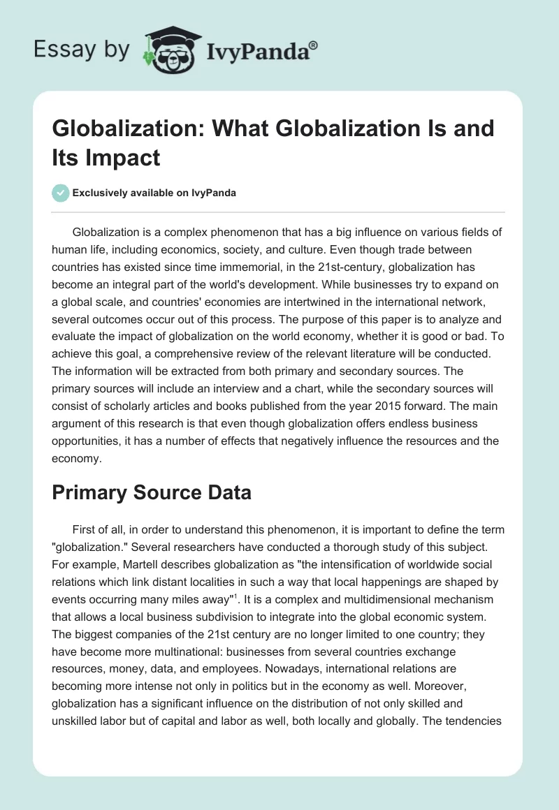 Globalization: What Globalization Is and Its Impact. Page 1