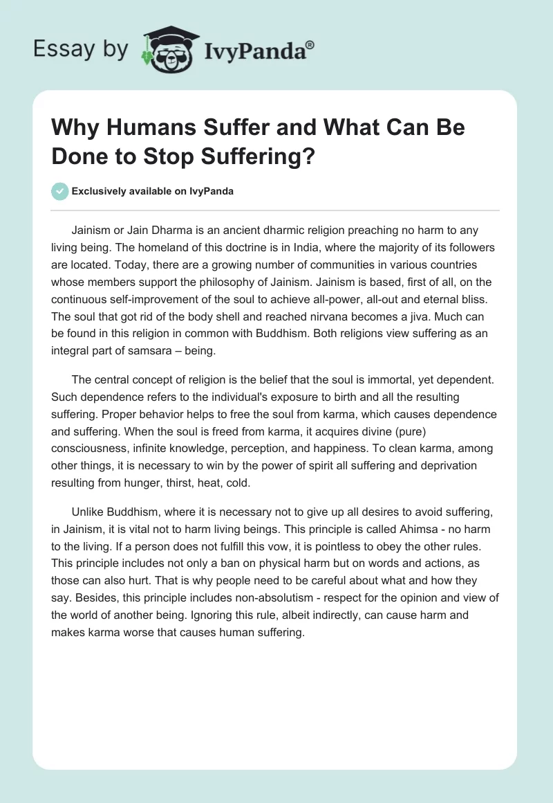 Why Humans Suffer and What Can Be Done to Stop Suffering?. Page 1