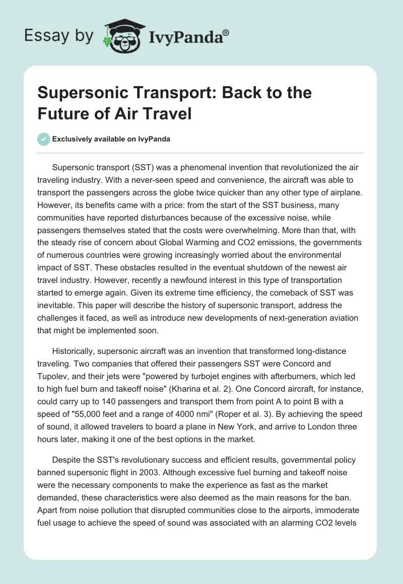 Supersonic Transport: Back to the Future of Air Travel. Page 1