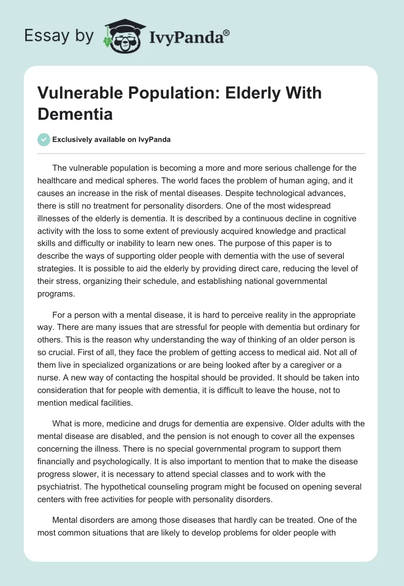 Vulnerable Population: Elderly With Dementia. Page 1