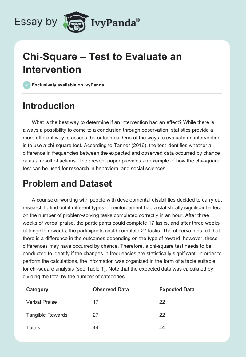 Chi-Square – Test to Evaluate an Intervention. Page 1