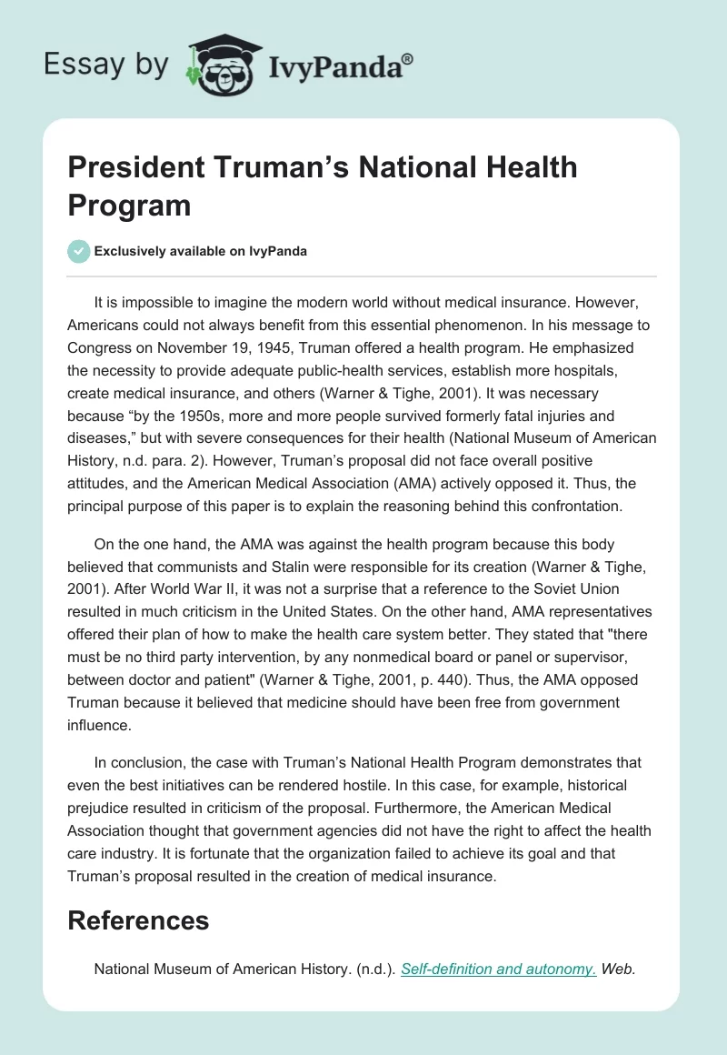 President Truman’s National Health Program. Page 1