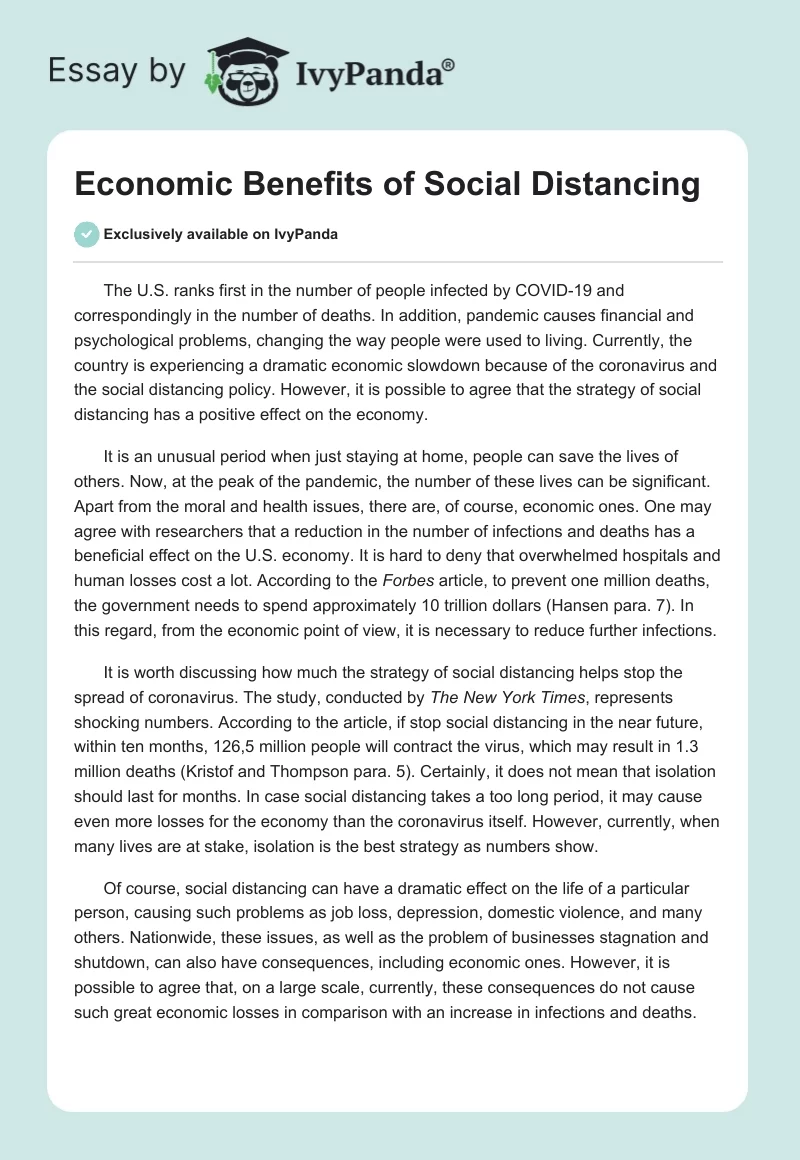 Economic Benefits of Social Distancing. Page 1