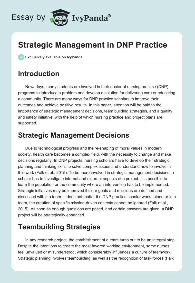 Strategic Management in DNP Practice. Page 1