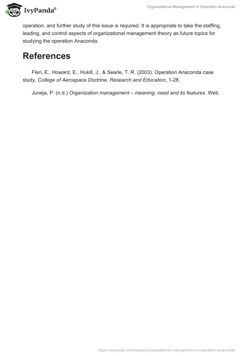 Organizational Management in Operation Anaconda. Page 2