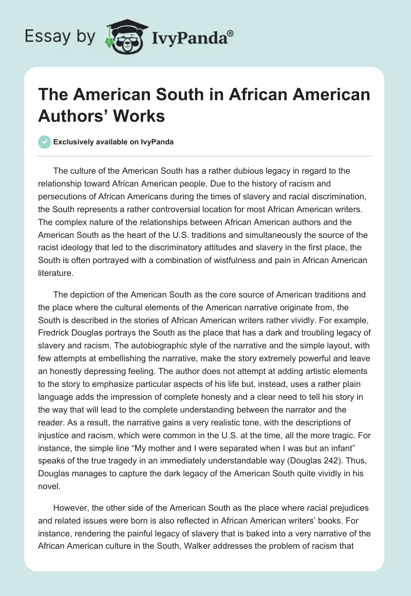 The American South in African American Authors’ Works. Page 1