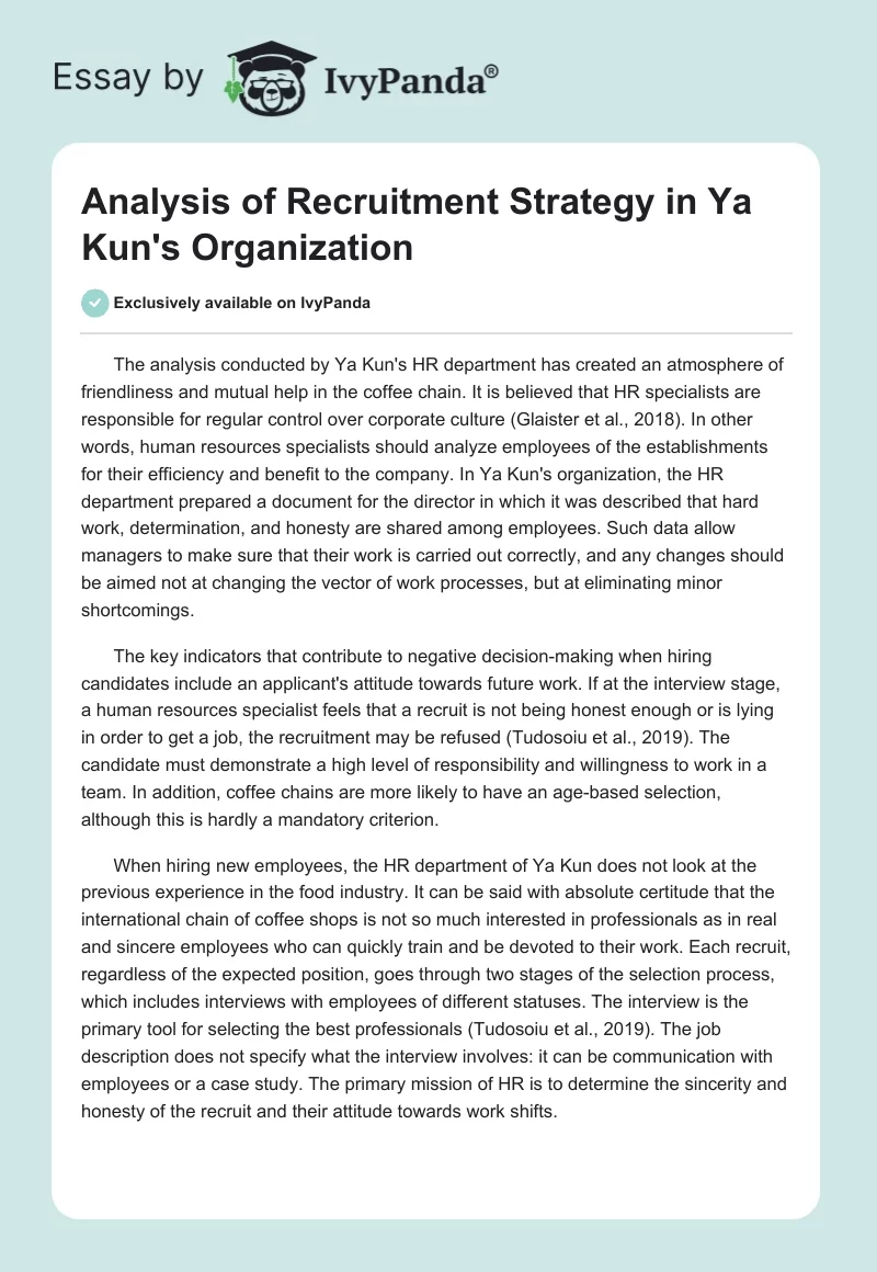 Analysis of Recruitment Strategy in Ya Kun's Organization. Page 1