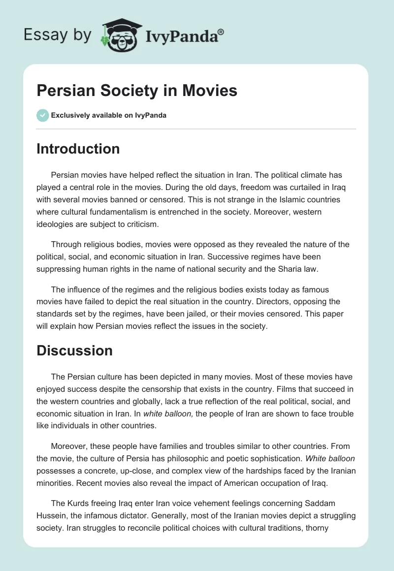 Persian Society in Movies. Page 1