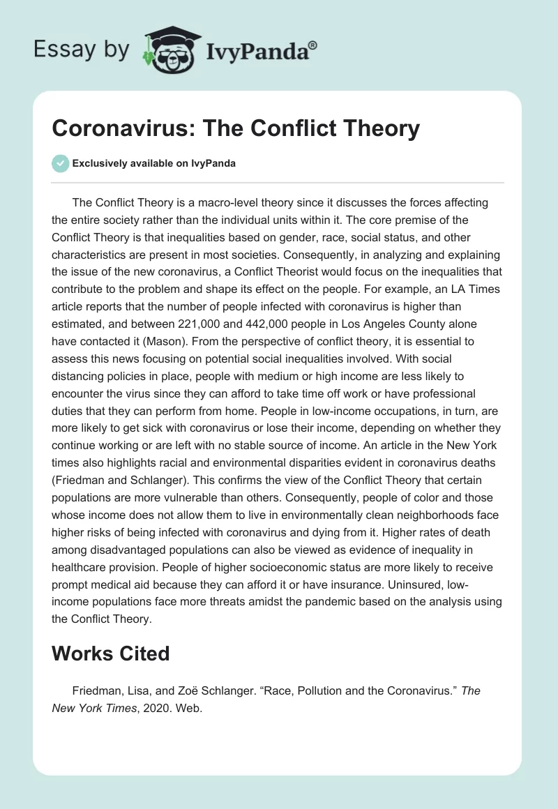 Coronavirus: The Conflict Theory. Page 1
