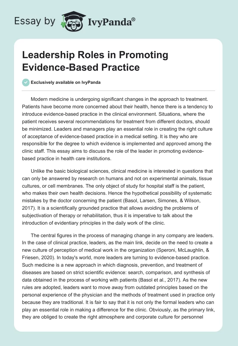 Leadership Roles in Promoting Evidence-Based Practice. Page 1