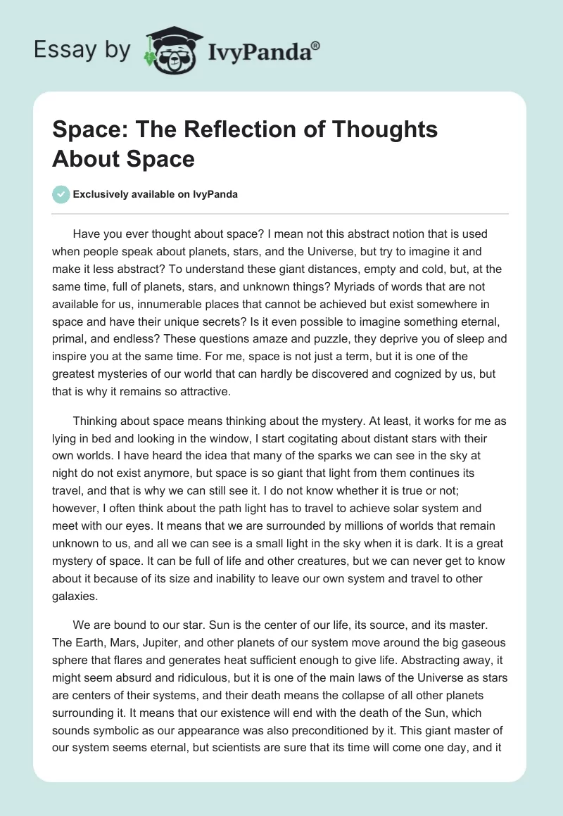 Space: The Reflection of Thoughts About Space. Page 1