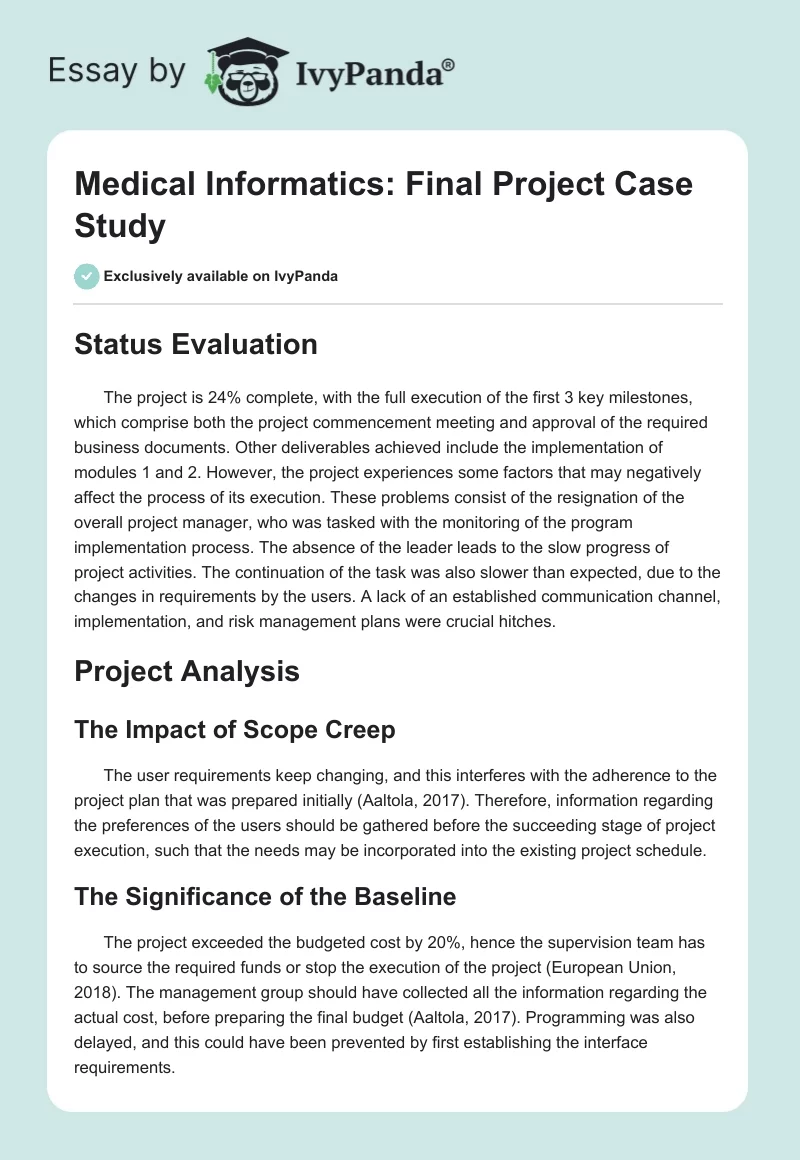 Medical Informatics: Final Project Case Study. Page 1