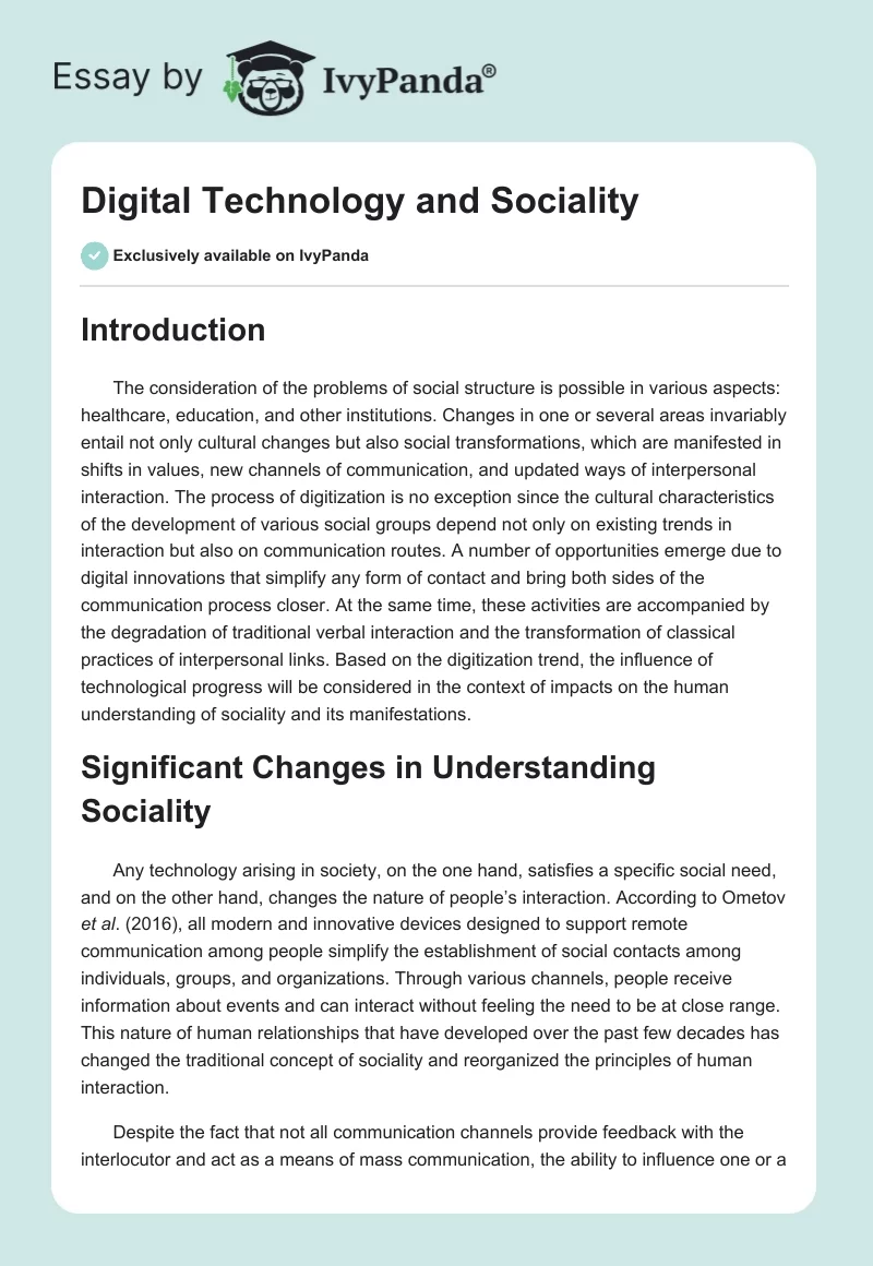 Digital Technology and Sociality. Page 1